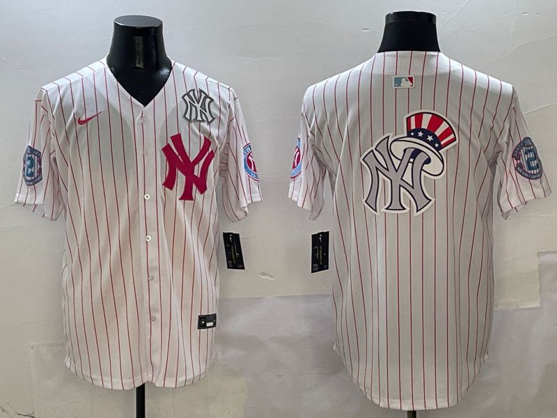 Men New York Yankees Blank White Stripe Jointly Name Nike 2025 MLB Jersey style 18->new york yankees->MLB Jersey
